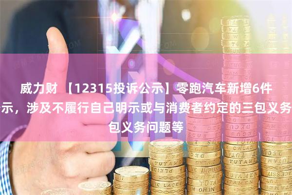 威力财 【12315投诉公示】零跑汽车新增6件投诉公示,涉及不履行自己明示或与消费者约定的三包义务问题等